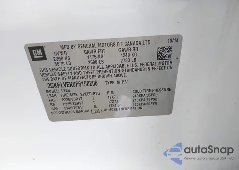 2015 GMC Terrain Sle-1 from USA, damaged, VIN 2GKFLVEK6F6190206